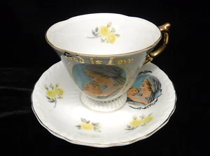 Muttertag Enesco TEETASSE & UNTERTASSE Gott, Maria, Jesuskind Porzellan & Goldrand - Bild 1 von 5