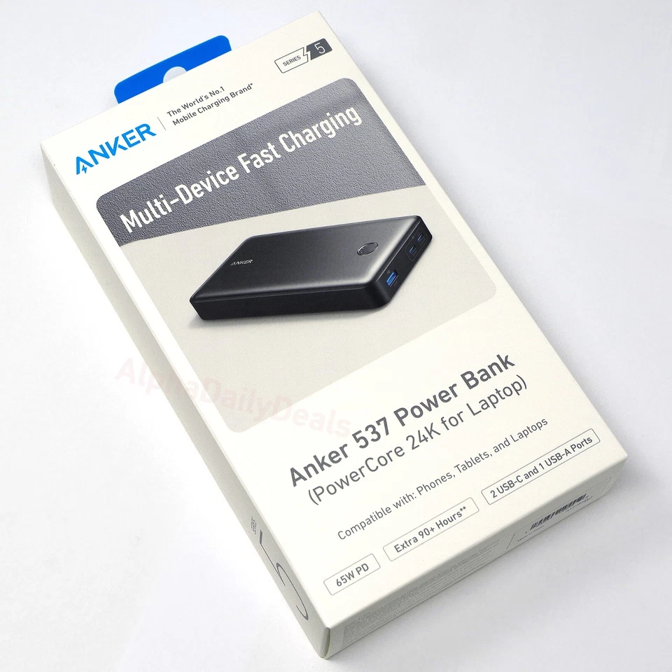 Anker 537 Power Bank 24000mAh 65W PD 3 Port A1379H111 Multi Device Fast Charging