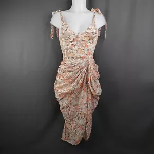 Pretty Little Thing Womens Dress 2 Brown Orange Floral Ruch Drape Indie NEW - Picture 1 of 19
