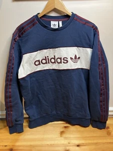 Adidas Retro 90s Logo Trefoil Blue Maroon 3 Stripe ColorBlock Sweater Sweatshirt - Picture 1 of 7