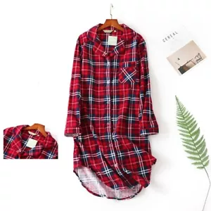 Women's 100% Cotton Flannel Nightshirt Nightdress Boyfriend Sleepwear Sleepshirt - Picture 1 of 35