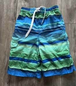 Kanu Surf Blue/Green Stripe Pocket Lined Boys Swim Trunks Shorts M 10-12 - Picture 1 of 2