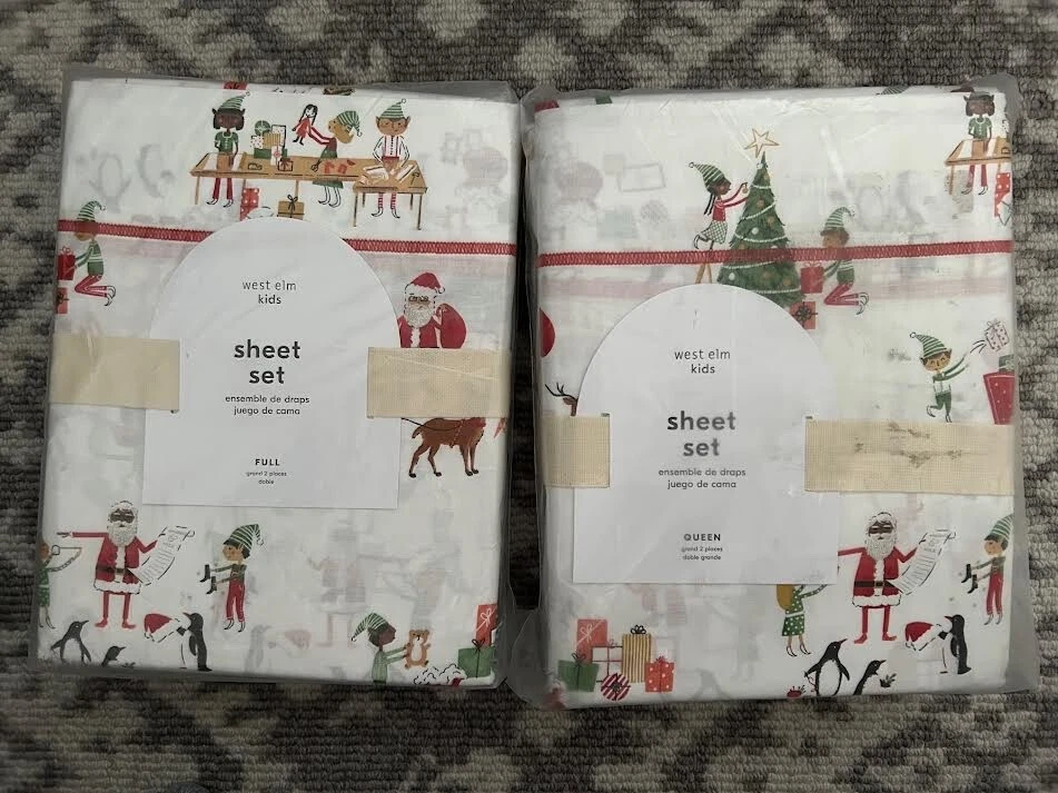 West Elm Santa's Workshop FULL or QUEEN Size Sheet Set New Foto 1 de 1