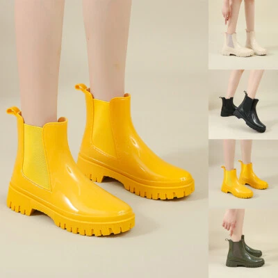 Botas de lluvia cortas para mujer impermeables zapatos de jardín Chelsea botas de lluvia zapatos de trabajo Foto 1 de 4