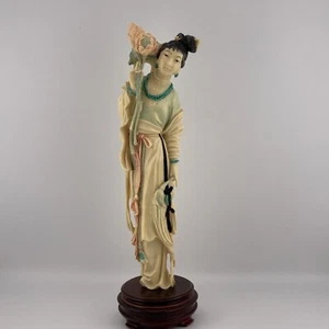 Celluloid Woman Figurine Chinese Antique Wood Base 8.5" - Picture 1 of 12