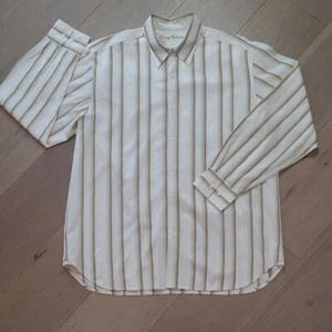 Tommy Bahama Long Sleeve Shirt Men's sz L Cream Stripe Embossed Silk Blend EUC - Picture 1 of 12