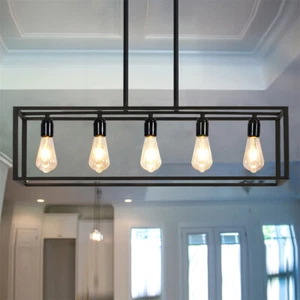 Industrial Kitchen Island Chandelier 5 Lights Metal Hanging Pendant Ceiling Lamp - Picture 1 of 16