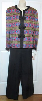 NUEVO CON ETIQUETAS De Colección Adrianna Papell 14 Mujeres Conjunto de 2 Piezas Top de Seda + Pantalón de Poliéster Negro ambos forrados Foto 1 de 4