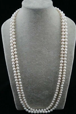 Long 5-6mm Natural Genuine Mini Akoya White Pearl Necklace 48" 14k Gold P - Image 1 of 4