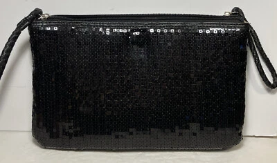 Bolso sin asas Sondra Roberts NEGRO lentejuelas 2 lados cremallera ~ ¡VESTIDO pero ÚTIL! Foto 1 de 4