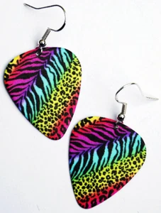 Leopard Zebra Animal print guitar pick earrings! Rockabilly Punk Rainbow LGBTQ  - Picture 1 of 1