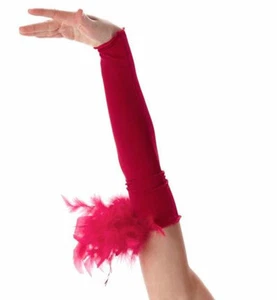 Mitts Child Small Dance Costume Red Lycra With Feathers Jazz Tap Musical New - Picture 1 of 8