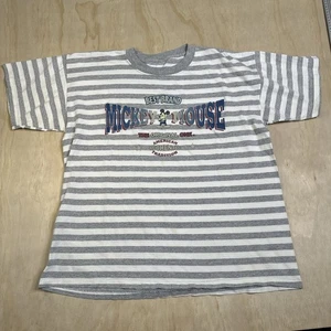 T-shirt grande uomo vintage Disney Topolino a righe grigia vintage - Foto 1 di 6