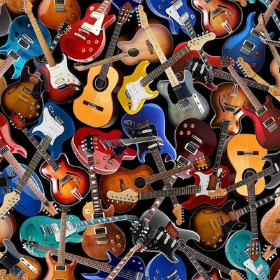 Acoustic Guitar Toss Music Fabric 31" Length Cotton Timeless Treasures CD3359 - Image 1 of 2