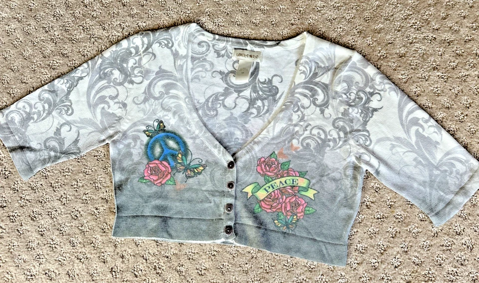 Limited Too Gray Peace Cropped Button Sweater Shrug Girls Size 10 - Image 1 of 4