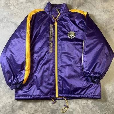 Chaqueta acolchada de satén LSU Tigers XL atlética con logotipo vintage Foto 1 de 4