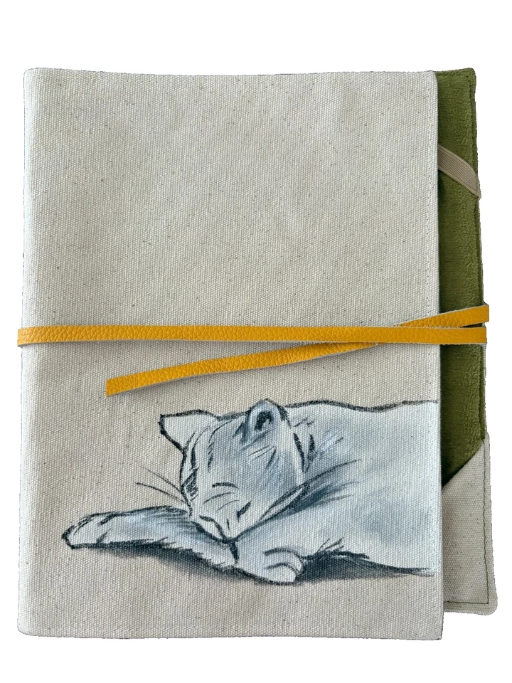 Nuevo estuche para tablet Cat Lovers tela acolchada de lona de algodón con correa de cuero amarillo Foto 1 de 4