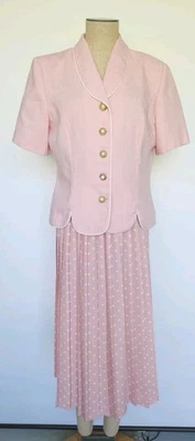  VTG Leslie Fay Skirt Suit Set Women's Size 12 -Soft Pink & White - EXC - Image 1 of 4
