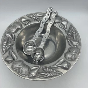 Large Mariposa Shells Metal Bowl & Servers Cast Aluminium 90’s Ocean Decor - Bild 1 von 23
