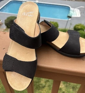 Women's Dansko Sandals 38/7.5 Black Milled Nubuck Leather Wedge Shoes Maddy - Picture 1 of 15