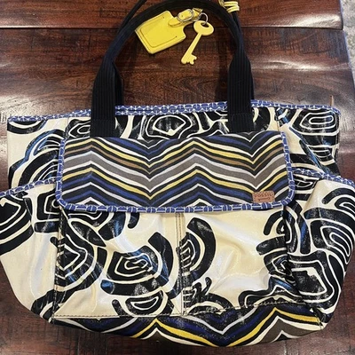 Bolso grande vintage con llave fósil por pañales lona recubierta abstracto estampado retro Foto 1 de 4