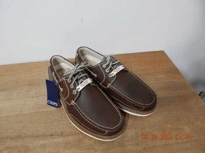 Zapatos Mocasines Chaps Para Hombres Cuero Marrón 3 Cordones Sin Cordones para Barco Talla 9.5 M 96-37048 Foto 1 de 4