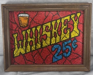 Vintage A&F Products 1970s Whiskey 25 Cents Bar Foil Sign GLITTER ART 14”x11” - Picture 1 of 6