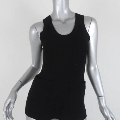 Balenciaga Top Black Stretch Knit Size 38 Sleeveless Scoop Neck - Image 1 of 4
