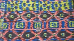 COTTON FABRIC Abstract Salmon, Blue, Gray, Lime Green 1 Yd/44" Wide - Picture 1 of 2