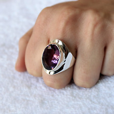13.02 Ct Oval Cut Simulated Amethyst Men's Engagement Ring 14K White Gold Plated