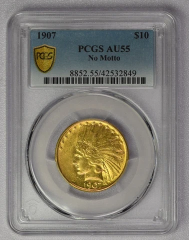 1907 $10 GOLD INDIAN EAGLE PCGS AU55 Free shipping!!! Cover