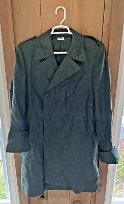 Vintage Swiss Military Wool 46 N Green-Gray Double Breasted Trench Coat - Image 1 of 4
