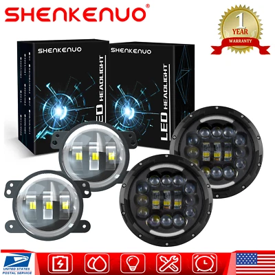 For Jeep Cj-5 1955-1983 7inch Round LED Headlights + 4inch LED Fog Light Combo - Image 1 of 4
