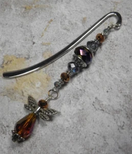 Angel Beaded Bookmark Handmade Crystal Silver Copper Blue 3" New - Picture 1 of 3