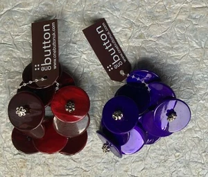 One Button Jewellery Bracelets Resin Discs On Elastic Purple Red Jewellery - Picture 1 of 9