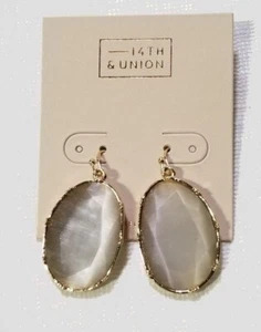 NWT 14th & Union White Gray Gold Tone Oval Drop Earrings - Picture 1 of 2