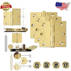 Heavy Duty 3.5 x 3.5 Inch Polished Brass Ball Bearing Door Hinges - Pack of 3 - Picture 1 of 9