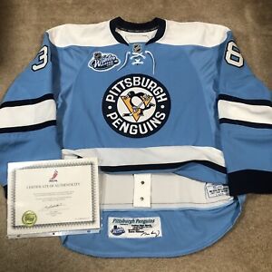 Game Worn Reebok Pittsburgh Penguins 2008 Winter Classic NHL Jersey Used Blue 58
