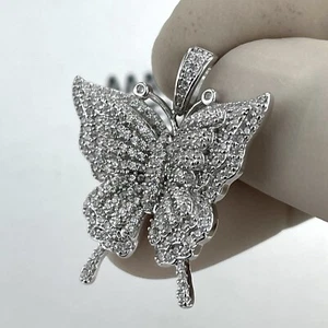 Ciondolo farfalla ghiacciata in argento sterling 925 massiccio con zirconi - Foto 1 di 3