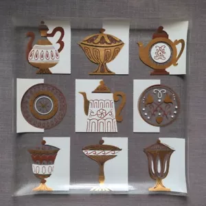 MCM Inland Glas 14 Zoll Platte Tablett Teller strukturiert Kaffeekanne Gläser 50er Jahre - Bild 1 von 9