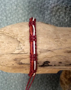 Pulsera pulsera amistad pulsera surfista algodón rojo burdeos y blanco N2 - Imagen 1 de 2
