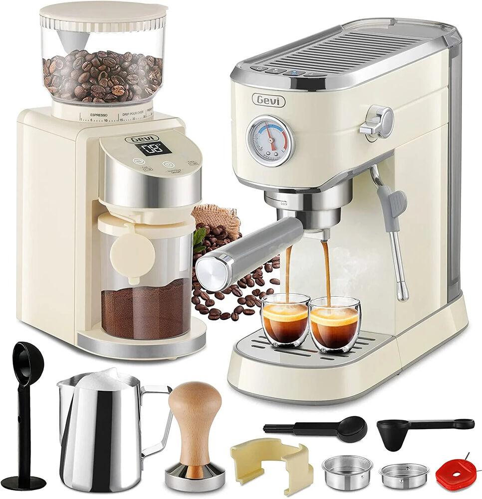 20 Bar Compact Professional Espresso Coffee Machine with Burr Coffee Grinder Set