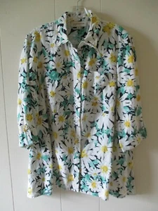 Jones New York Sport Women's Size S 100% Linen Floral Daisies 3/4 Sleeve Blouse - Picture 1 of 12
