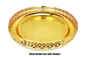 Bandeja dorada redonda elegante 30 cm chapada en oro Paandan decorada cocina hogar fiesta. - Imagen 1 de 1
