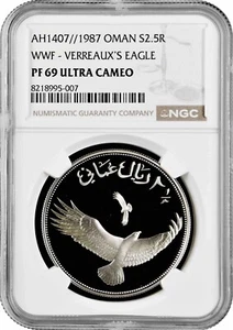 Oman 2 1/2 rials 1987, NGC PF69 UC, "25th Anniversary - World Wildlife Fund" - Picture 1 of 2