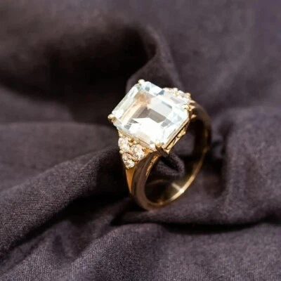 Anillo de aniversario de diamantes y aguamarina natural de 5,50 quilates de oro amarillo macizo de 14 quilates Foto 1 de 4