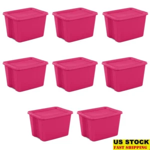18 Gallon Plastic Storage Bins Set 8 Stackable Tote Box Home Organization New - Picture 1 of 8