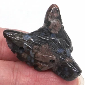 1.4" Wolf Head Pendant Natural Texas Llanite Blue Opal Reiki Healing Necklace - Imagen 1 de 8