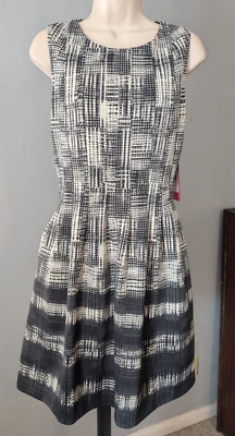 Новый Vince Camuto подходит Расклешенный без рукавов белый черный печать платье женщин sz 10 - Изображение 1 из 4