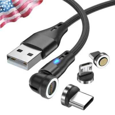 3X 180°+360° Rotate Magnetic Charger Cable Phone Fast Charging Type C Micro iOS - Image 1 of 4